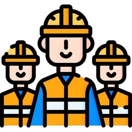 Three workers in helmets and vests represent diverse employment opportunities