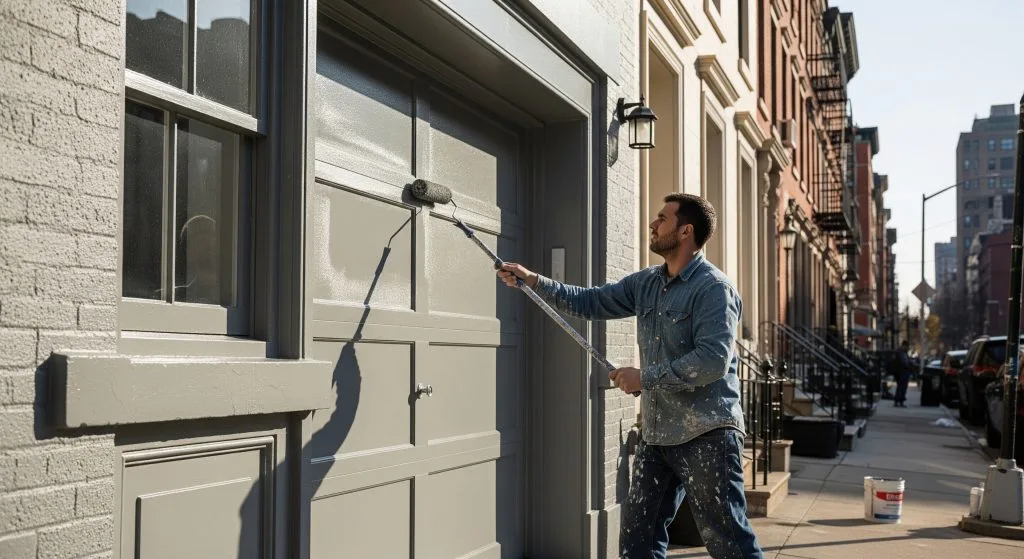 Professional Window Frame Painter Calgary spray-painting a residential aluminum window frame in Calgary.